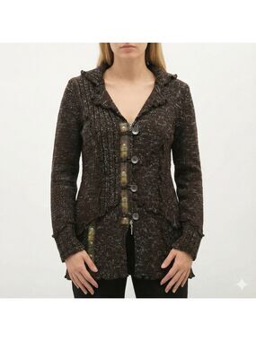 CRISCA Poly Acrylic Wool Blend Long Sleeve Button Front Brown Cardigan US Sz L